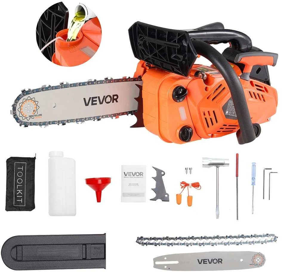 Vevor 25 cc benzininis grandininis pjūklas 12 cm medienai