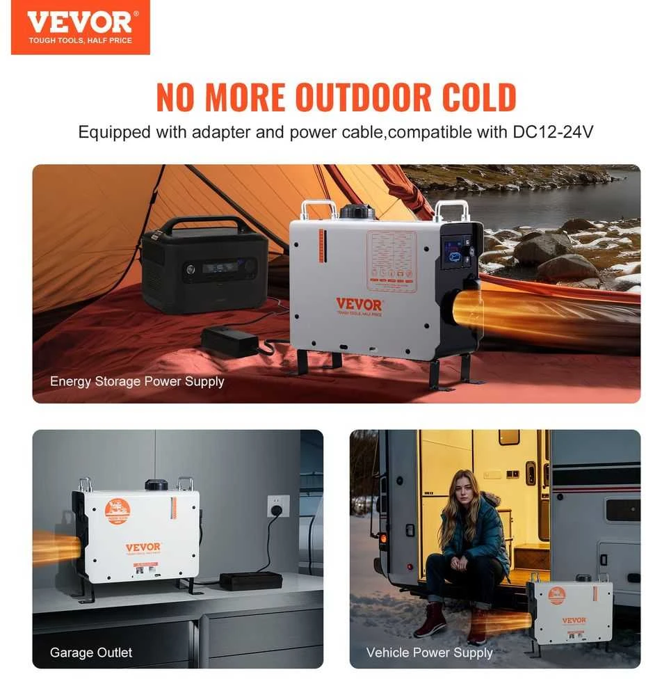 2kW Dyzelinis Šildytuvas 12V/24V su Bluetooth, Nešiojamas Oro Šildytuvas RV, Kempingui, Garažui, su CO Signalizacija, Nuotolinio Valdymo Pultu, Greitas Šildymas