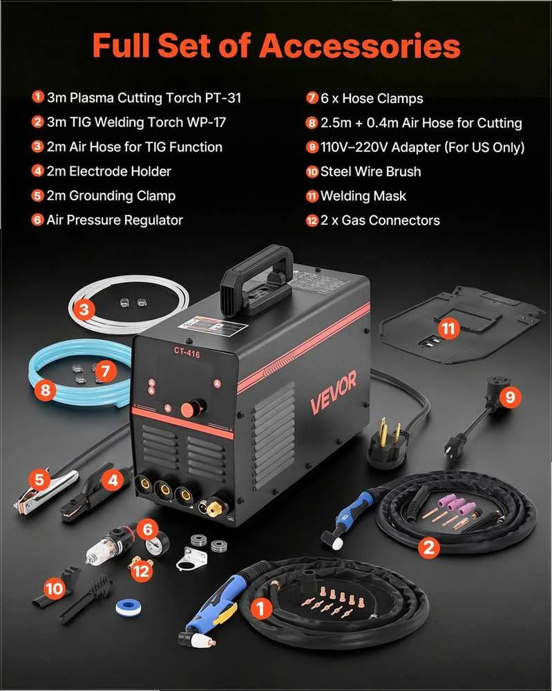 3-in-1 plazminio pjovimo ir suvirinimo aparatas namų remontui ir dirbtuvėms, su LED skaitmeniniu ekranu, 50A plazminis pjovimas 200A TIG MMA suvirinimas, CUT TIG MMA įrenginys, metalo apdirbimo įrankis