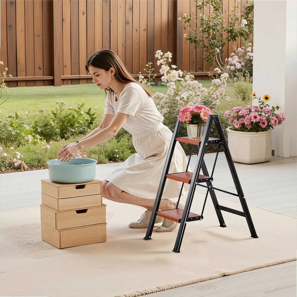3 pakopų kopėčios, sulankstomas laiptelis su plačiu neslystančiu pedalu ir patogia rankena, lengvos 150 kg apkrovos, nešiojamos kopėčios namų remontui ir valymui, buitinės kopėčios
