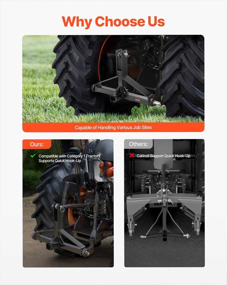 3 taškų priekabos vilkimo jungtis, 50.8 mm imtuvas 1 kategorijos traktoriui, 1360.78 kg galios adapteris, suderinama su Kubota Mahindra Ford Yanmar John Deere, žemės ūkio technikos priedas