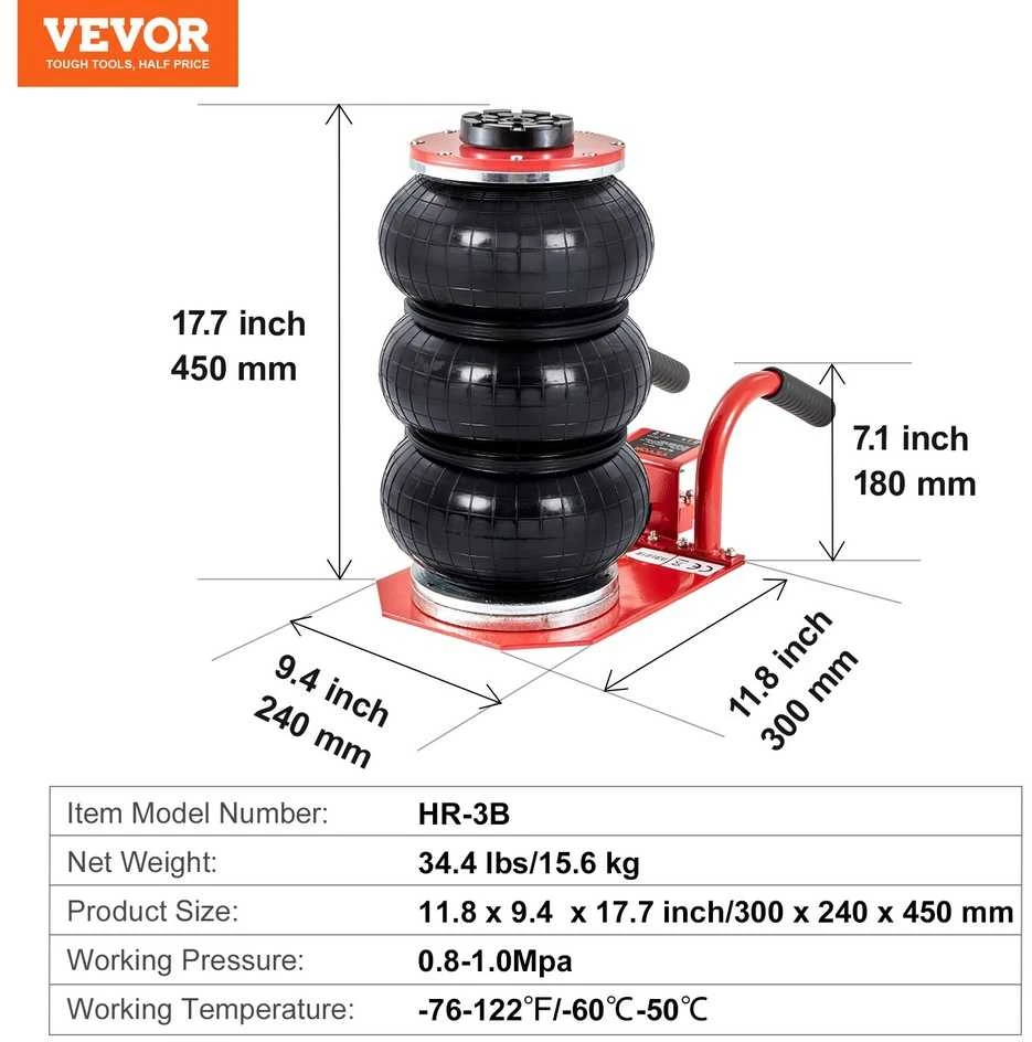 3 tonų pneumatinis domkratas, 6600 lbs oro pagalvė, automobiliui, visureigiui, greitas kėlimas