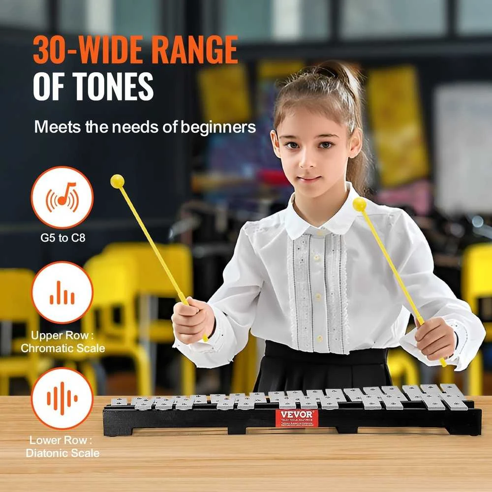 30 Natų Glockenspiel Xylofonas, Mušamieji, Lazdelės, Dėklas, Melodijų Instrumentai, Perkusija, Vaikams, Pradedantiesiems