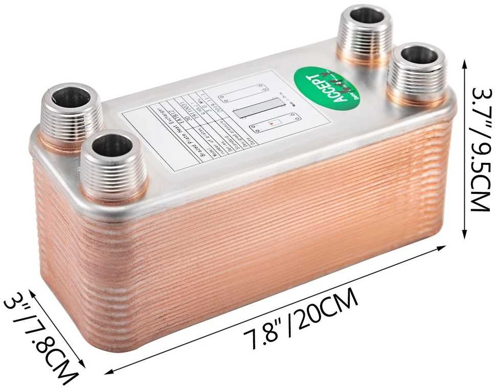 30 plokštelių šilumokaitis, lituojamas, nerūdijančio plieno, 3/4" MNPT
