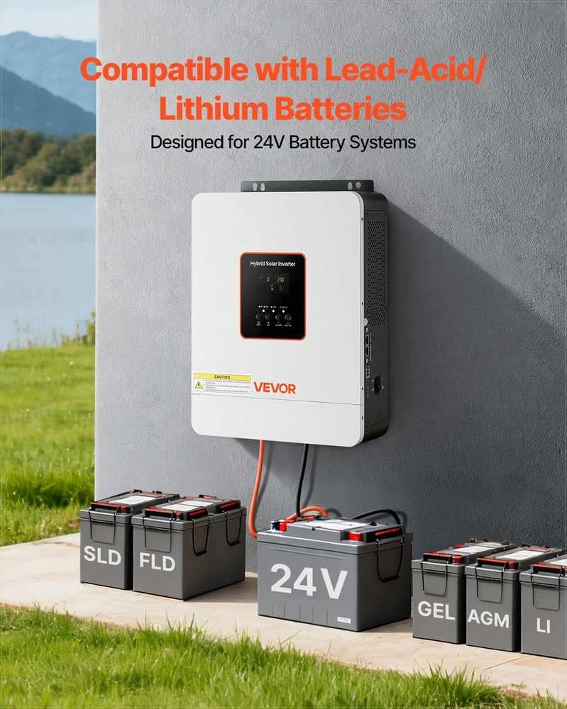 3000W hibridinis saulės inverteris, grynos sinusinės bangos įtampos keitiklis, integruotas MPPT valdiklis, namams ir kemperiams, 24V į 230V srovės keitiklis