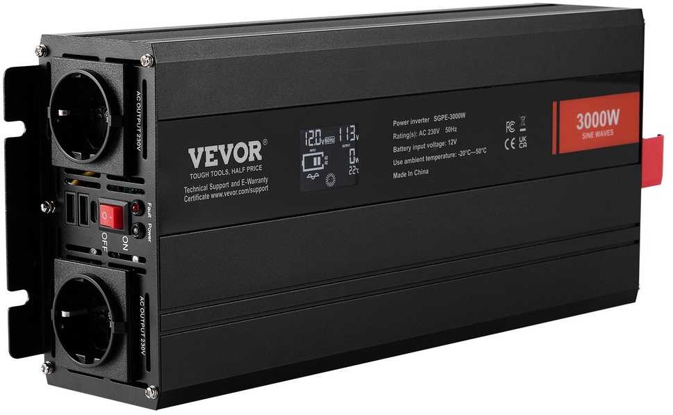 3000W Keitiklio Inverteris, Gryna Sinusoidė 12V į 230V, LCD Nuotolinis, Namams, Automobilinis, Kempingams