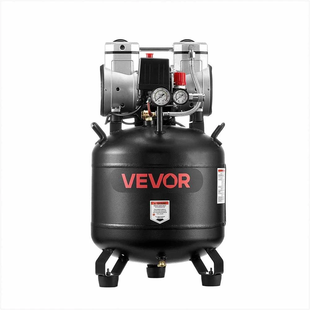 VEVOR 30L oro kompresorius, bealyvis vertikalus kompresorius automobilių remontui ir dažymui, 1.5KW variklis, 10 Bar maksimalus slėgis, suspausto oro talpa, pneumatinis siurblys