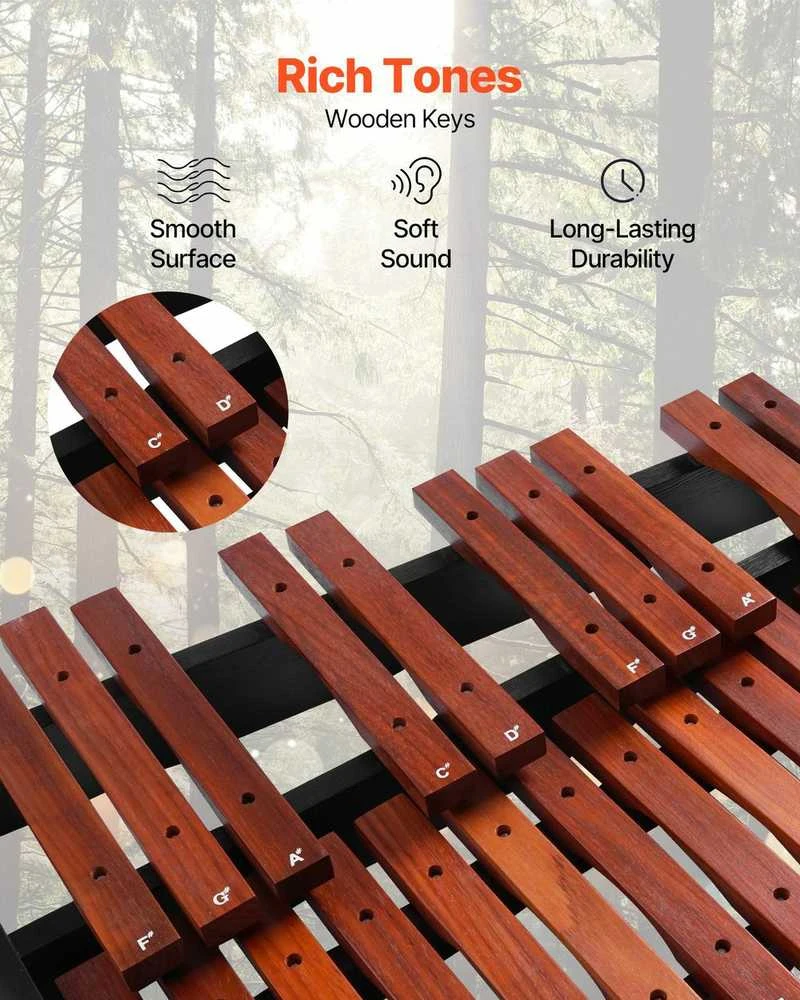 32 natų glockenspiel, medinis ksilofonas su stovu, mušamųjų instrumentų rinkinys pradedantiesiems ir suaugusiems, nešiojamas ksilofonas su krepšiu