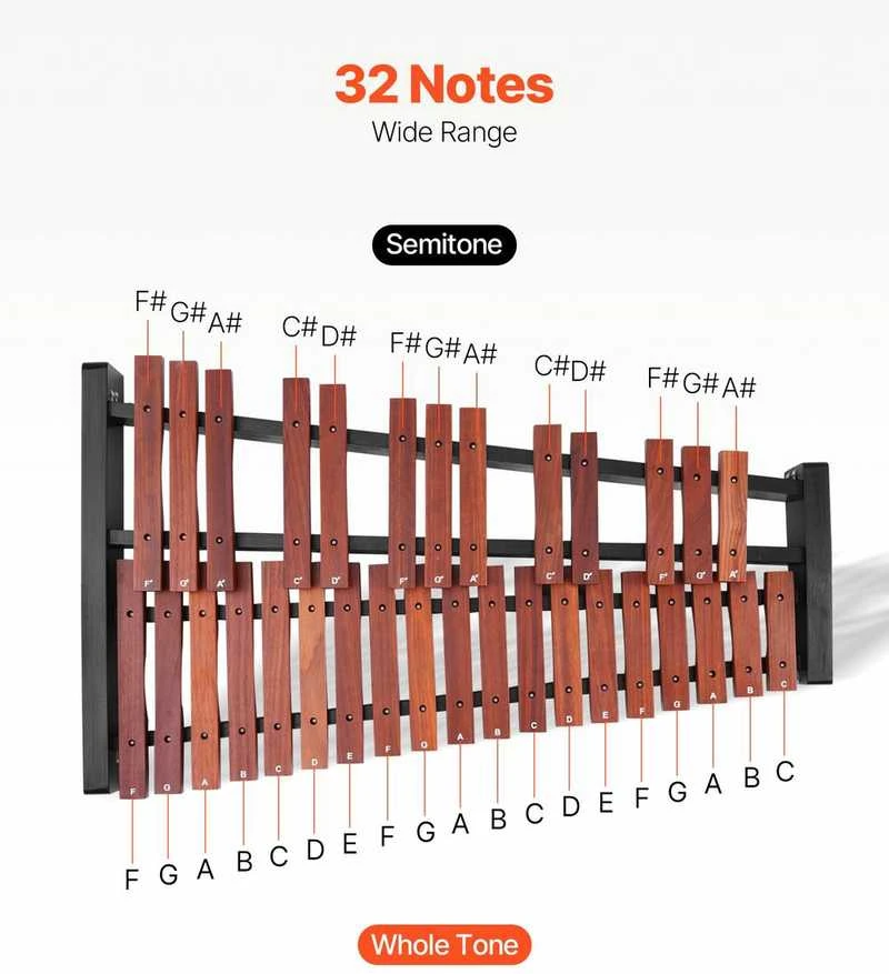 32 natų glockenspiel, medinis ksilofonas su stovu, mušamųjų instrumentų rinkinys pradedantiesiems ir suaugusiems, nešiojamas ksilofonas su krepšiu