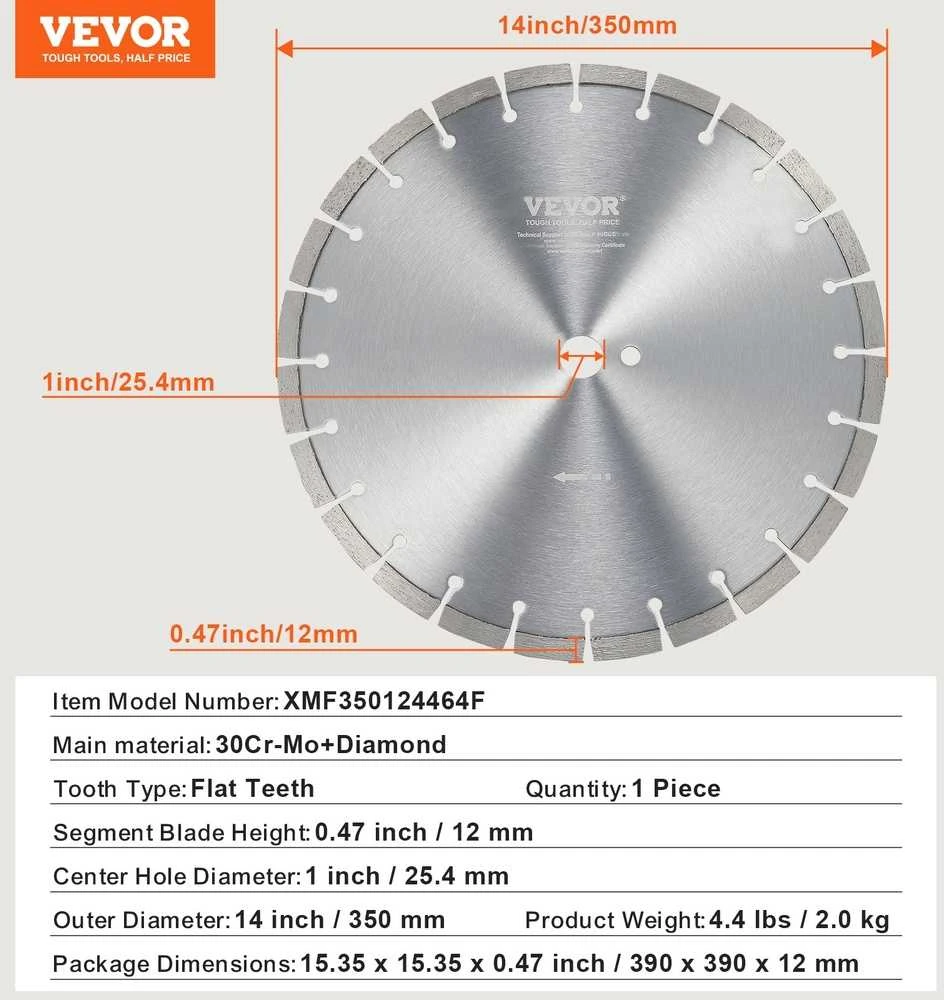 350 mm betono pjovimo diskas, skirtas šlapiam arba sausam pjovimui, deimantinis diskas, betono pjovimo diskas, mūro pjovimo diskas, deimantinis pjovimo diskas