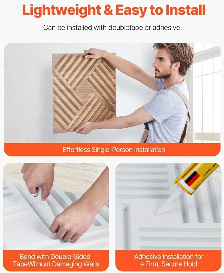 VEVOR 3D sienų plokštės 12-vnt 50x50 cm PVC
