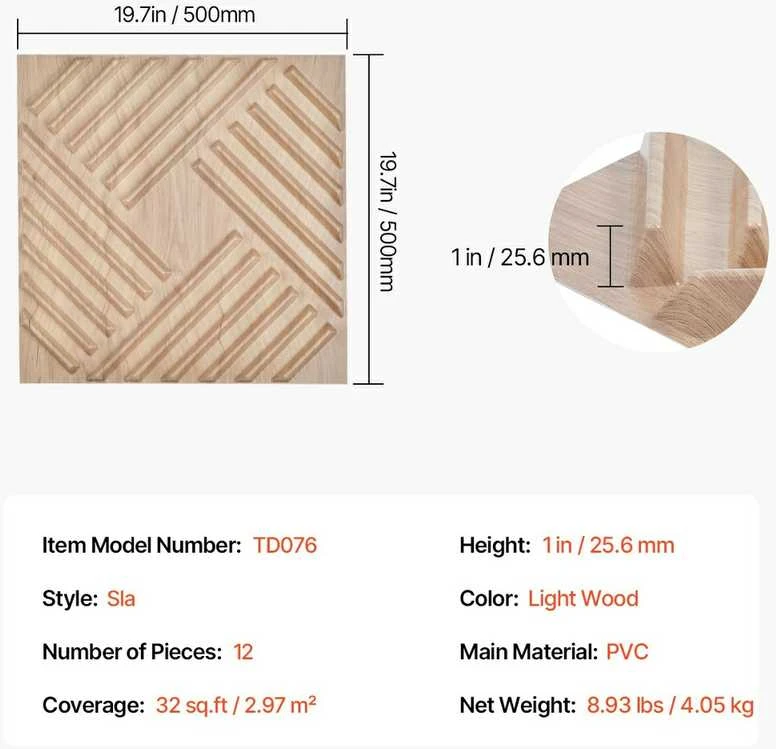 VEVOR 3D sienų plokštės 12-vnt 50x50 cm PVC