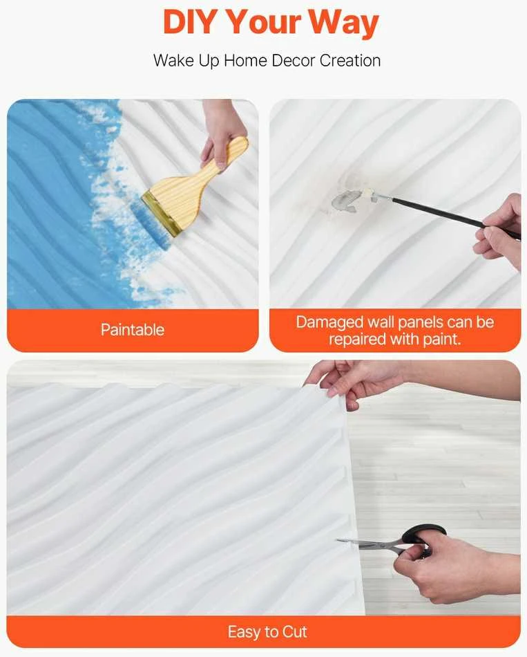VEVOR 3D sienų plokštės 12 vnt. baltos PVC