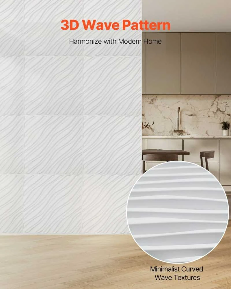 VEVOR 3D sienų plokštės 12 vnt. baltos PVC