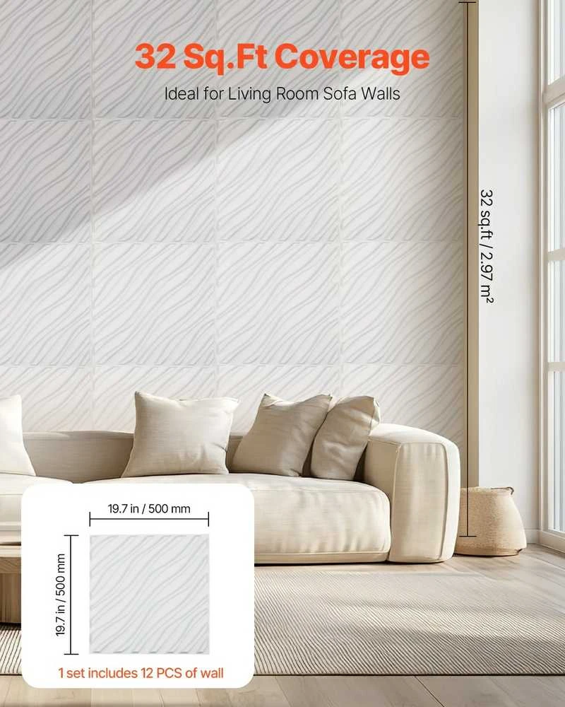 VEVOR 3D sienų plokštės 12 vnt. baltos PVC