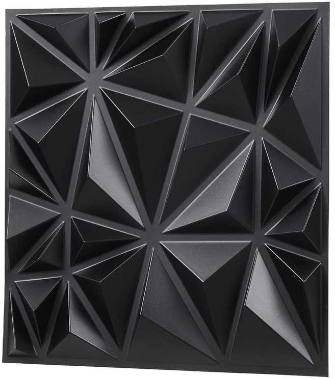 3D sienų plokštės, 33 vnt., 300x300 mm, PVC, 2.97 m² dengiamas plotas, deimanto juodumo dekoratyvinės sienų plokštės