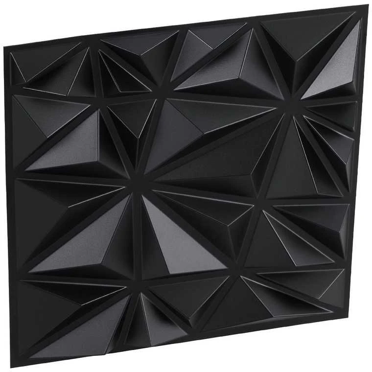 3D sienų plokštės, 33 vnt., 300x300 mm, PVC, 2.97 m² dengiamas plotas, deimanto juodumo dekoratyvinės sienų plokštės