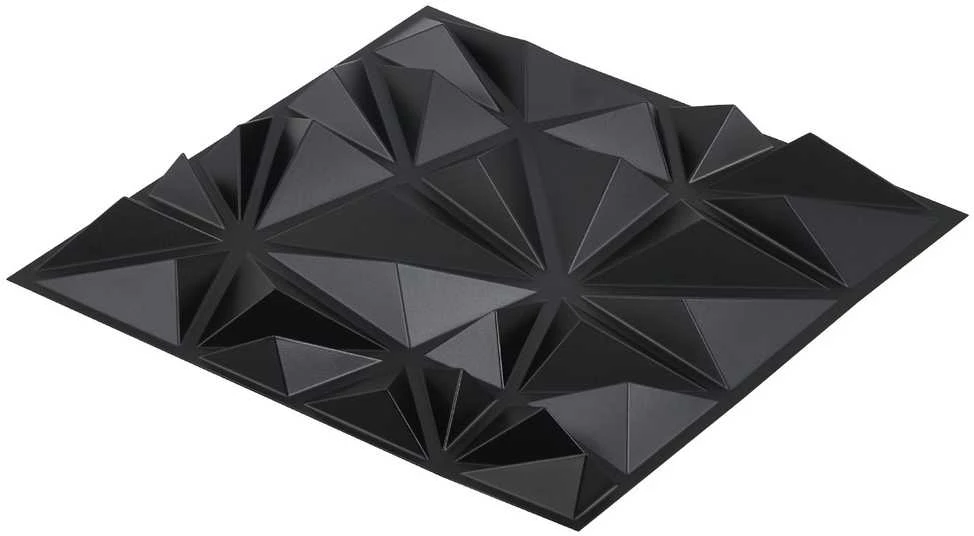 3D sienų plokštės, 33 vnt., 300x300 mm, PVC, 2.97 m² dengiamas plotas, deimanto juodumo dekoratyvinės sienų plokštės