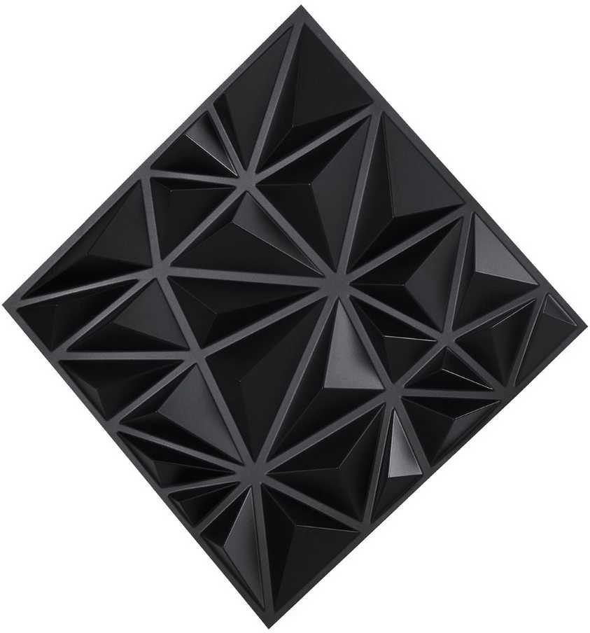 3D sienų plokštės, 33 vnt., 300x300 mm, PVC, 2.97 m² dengiamas plotas, deimanto juodumo dekoratyvinės sienų plokštės