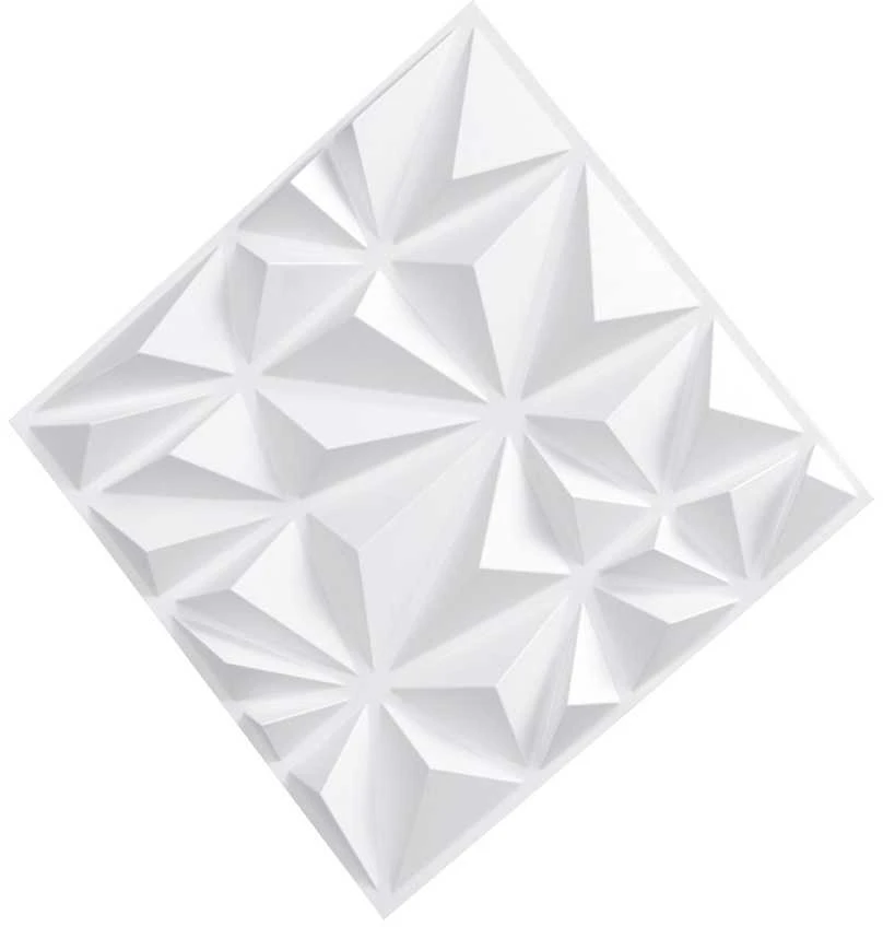 3D sienų plokštės, 33 vnt. pakuotėje, 300x300 mm PVC dekoratyvinės sienų plytelės, deimanto formos baltos tekstūruotos plokštės, 2.97 m² padengimas