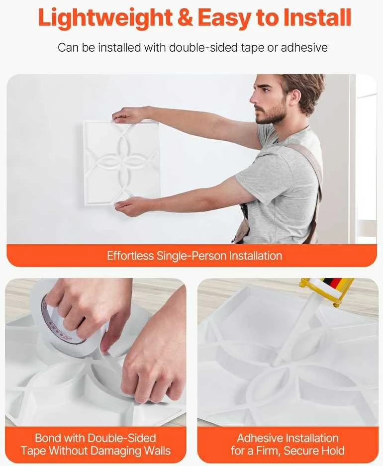 3D sienų plokštės, 33 vnt. pakuotėje, 3D tekstūruotas gėlių dizainas, matinės baltos PVC dekoratyvinės sienų plokštės, 300x300x25.1 mm sienų danga