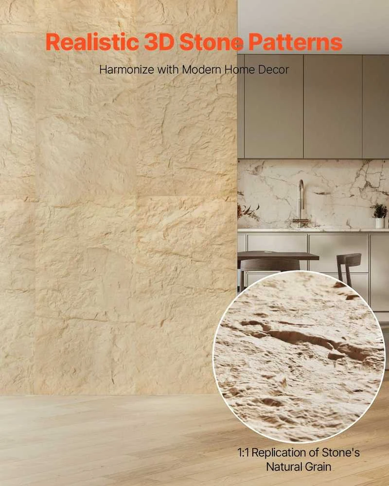 VEVOR 3D sienų plokštės 4 vnt 120x60 cm akmens imitacijos geltonos
