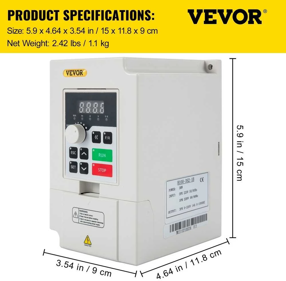 3KW Kintamo dažnio pavara, 220 V AC įvestis, CNC variklio greičio reguliatorius