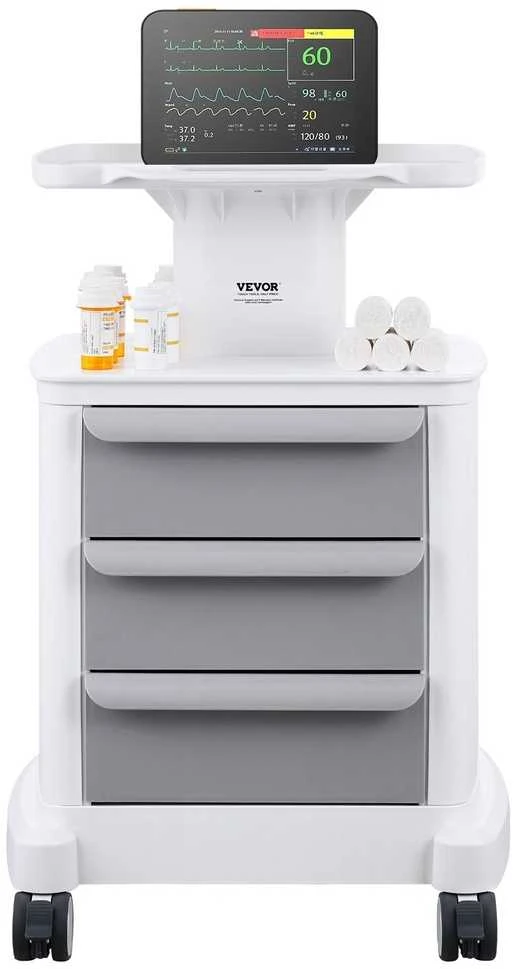 VEVOR 4 lygių mobilus medicininis vežimėlis su 3 stalčiais