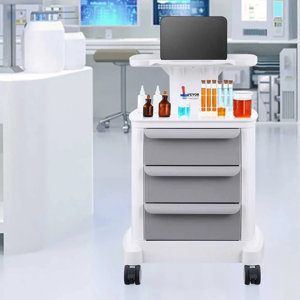 VEVOR 4 lygių mobilus medicininis vežimėlis su 3 stalčiais