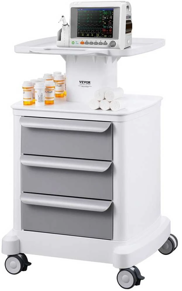 VEVOR 4 lygių mobilus medicininis vežimėlis su 3 stalčiais