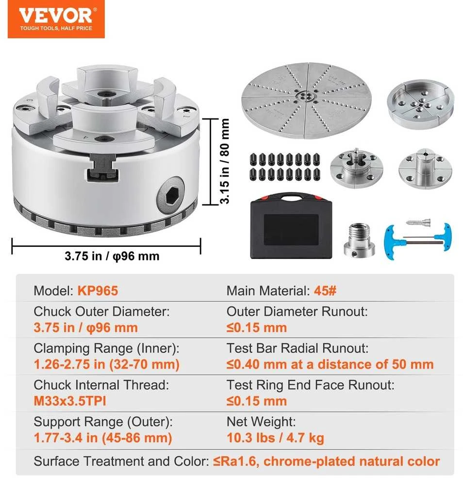 VEVOR KP965 tekinimo stūmoklis 4 žandikaulių 96 mm