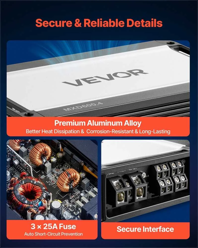 VEVOR Automobilinis garso stiprintuvas, 4 kanalų