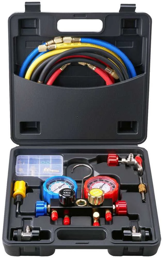 4 krypčių AC kolektoriaus matuoklių rinkinys, R134A, R22, R12, R410A, ŠVOK, Automobilių, Diagnostika, Priežiūra, Remontas
