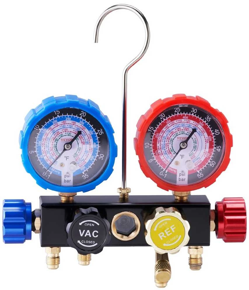 4 krypčių AC kolektoriaus matuoklių rinkinys, R134A, R22, R12, R410A, ŠVOK, Automobilių, Diagnostika, Priežiūra, Remontas