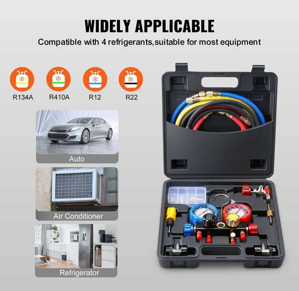 4 krypčių AC kolektoriaus matuoklių rinkinys, R134A, R22, R12, R410A, ŠVOK, Automobilių, Diagnostika, Priežiūra, Remontas
