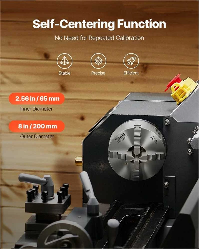 VEVOR 200 mm keturių žandikaulių savicentrinis tekinimo griebtuvas