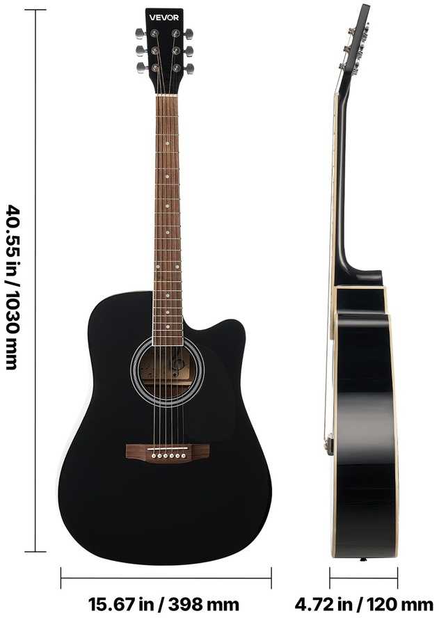 41 colio (104.1 cm) akustinė gitara, pradedantiesiems rinkinys su dėklu, juoda gitara suaugusiems, akustinių gitarų komplektas