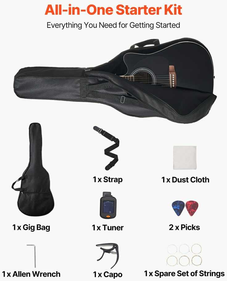 41 colio (104.1 cm) akustinė gitara, pradedantiesiems rinkinys su dėklu, juoda gitara suaugusiems, akustinių gitarų komplektas