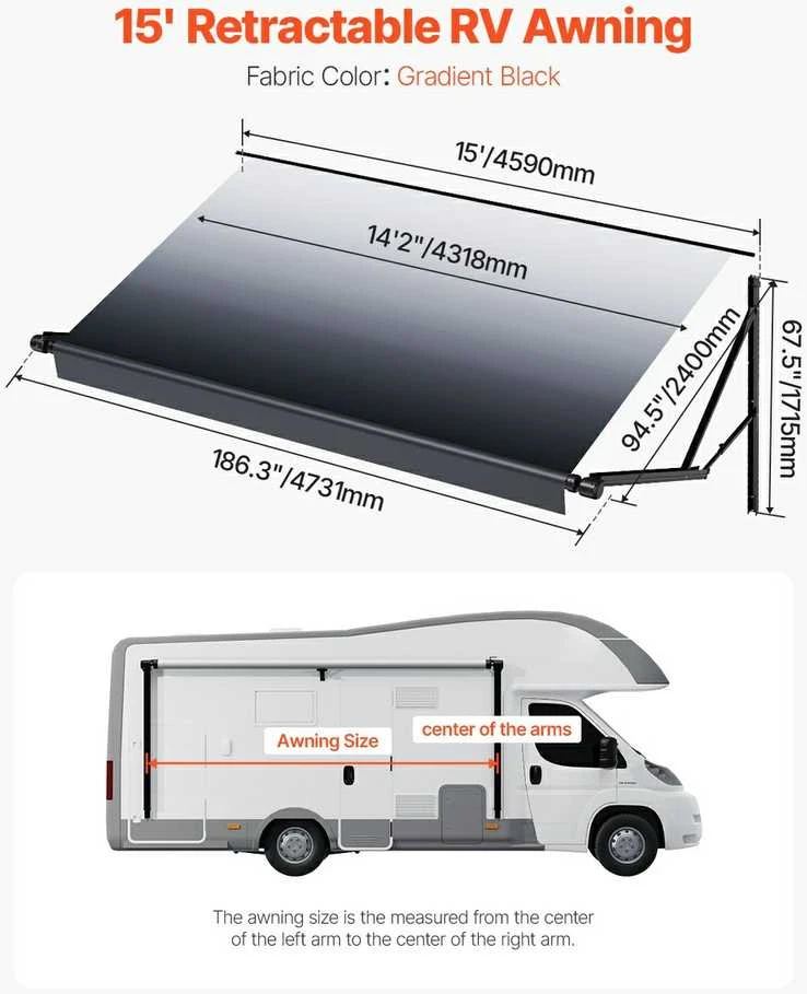 VEVOR 4,5 m RV elektrinė ištraukiama tentu