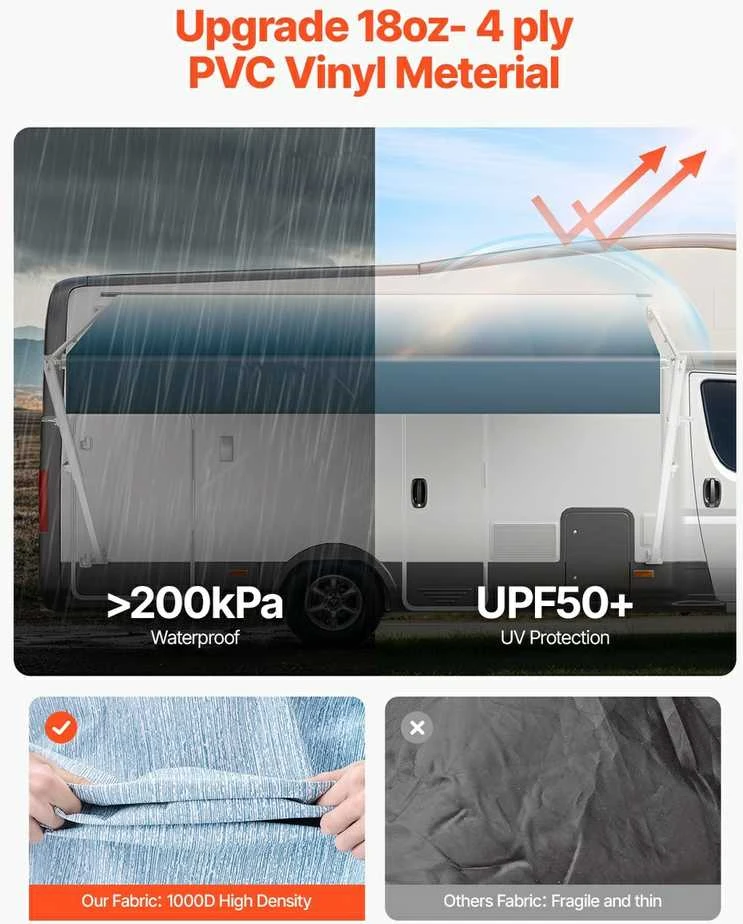 4.57 m RV Pakeitimo Tentas, Rankinis Priekabos Tentas, skirtas DC12V RV, Gradientinis Mėlynas Tentas