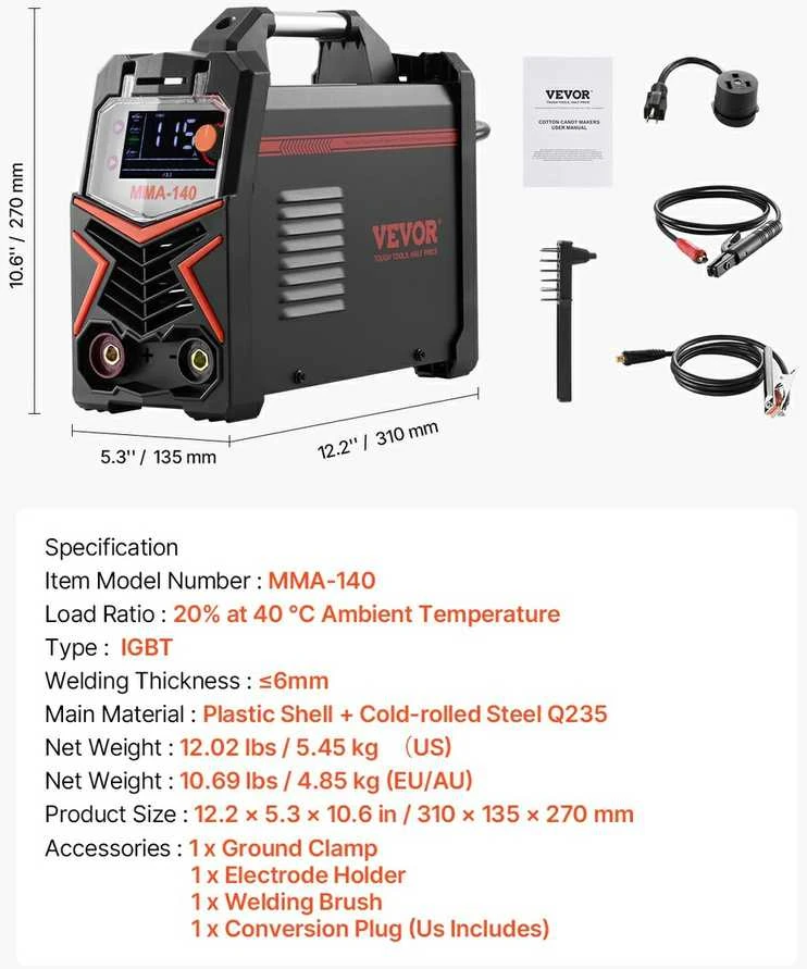 4in1 TIG Suvirinimo Aparatas, MMA/Lift STICK IGBT Inverteris, Nešiojamas, Plieno/Vario Suvirinimui, Daugiafunkcis, MIG/MAG