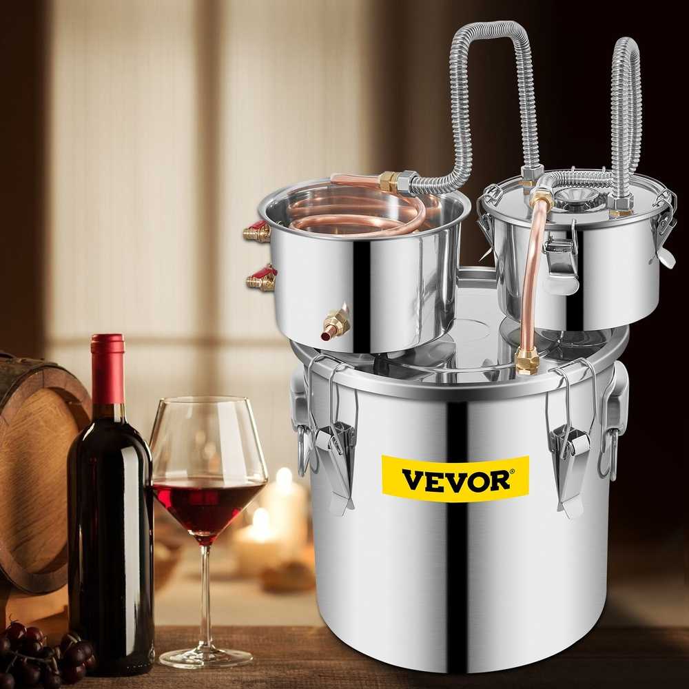 5 galonų alkoholio distiliavimo aparatas, varinis aušinimo vamzdis, termometras, thumper statinė