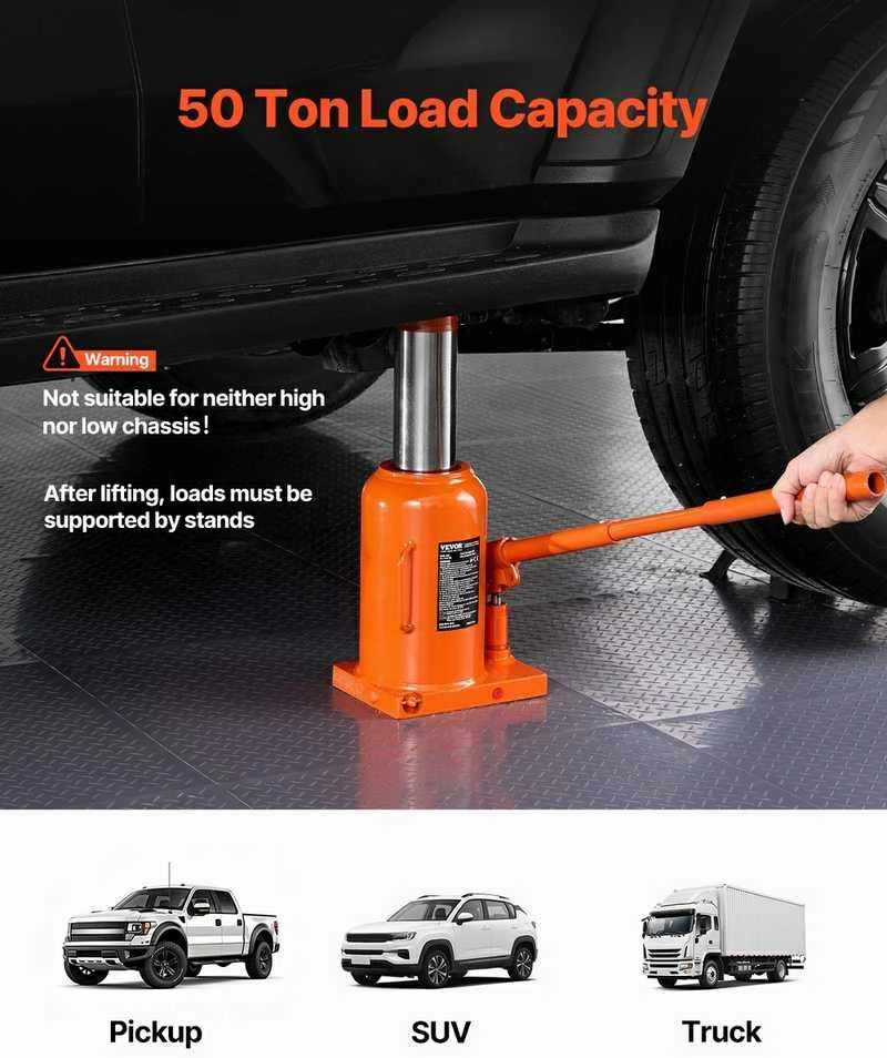 50 t hidraulinis butelinis domkratas, sunkvežimiams, automobiliams, visureigiams, 280-440 mm, keltuvas, plieno