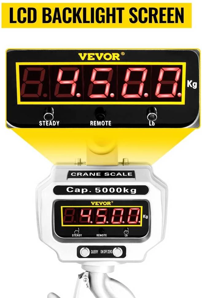 Virtuvinės svarstyklės 5000 kg Skaitmeninės krano svarstyklės, didelio galingumo, su LCD ekranu