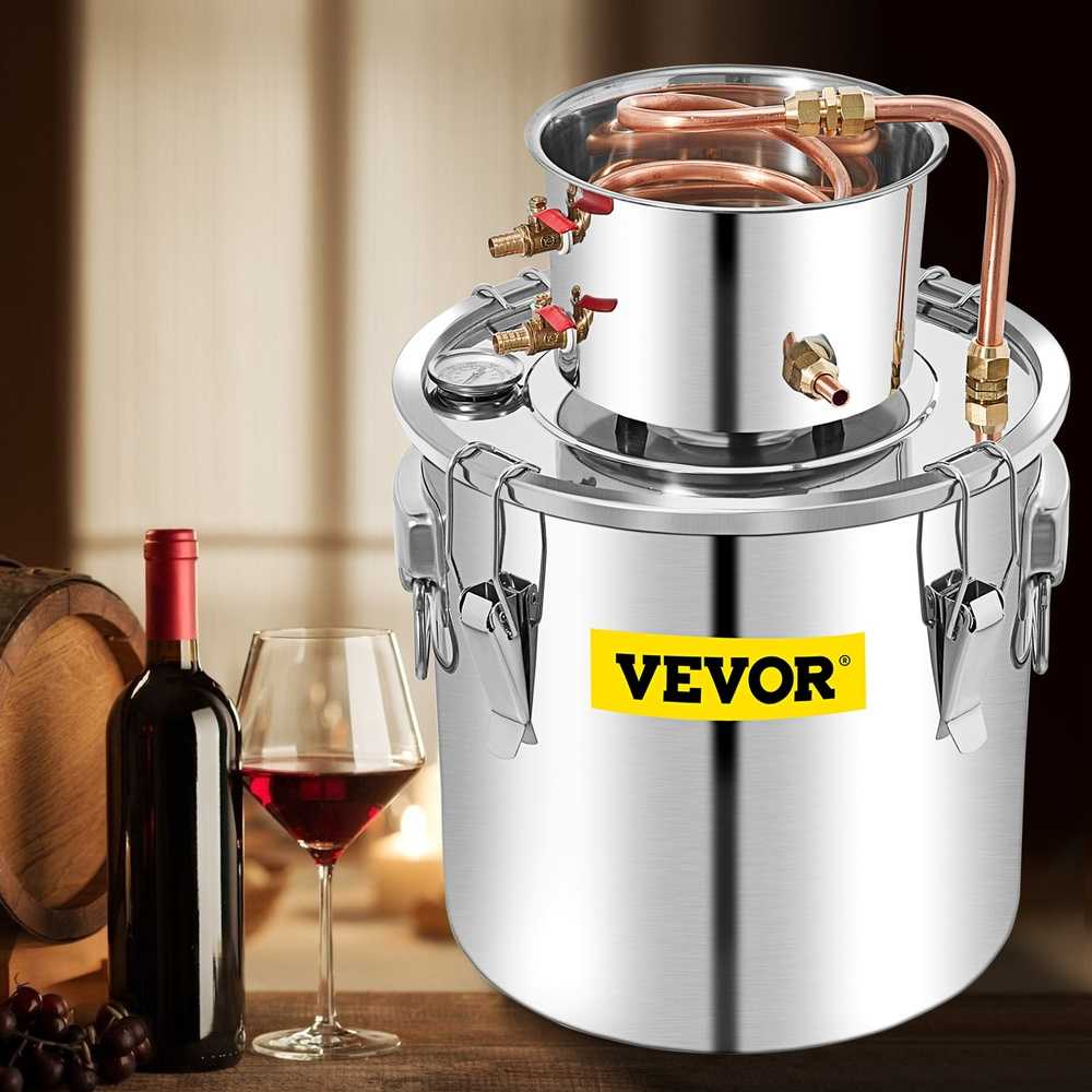 50L alkoholio distiliavimo aparatas, nerūdijančio plieno, varinis kondensatorius, termometras, vandens siurblys