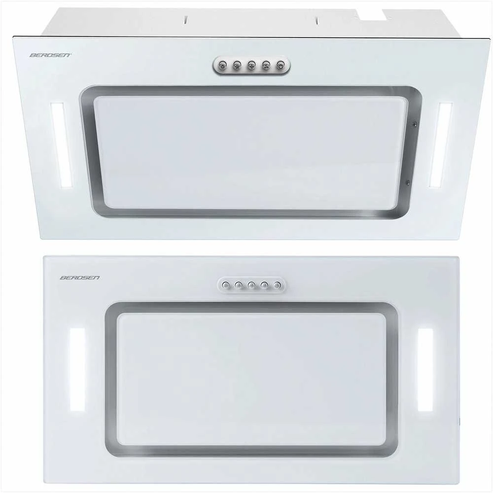 Berdsen 52cm Baltas gartraukis, montuojamas po spintele, su LED apšvietimu, efektyvi virtuvės ventiliacija