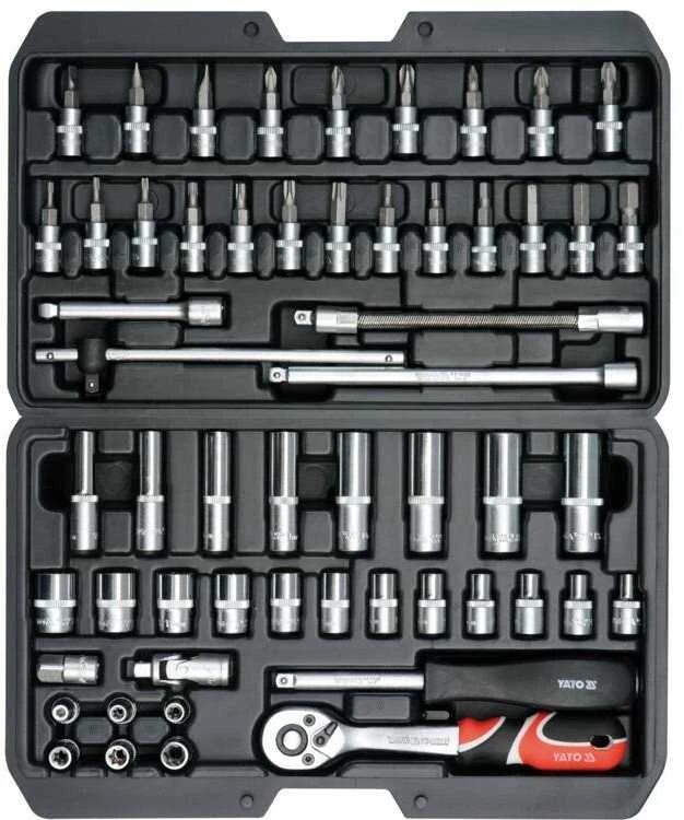 56 dalių lizdų rinkinys 1/4", skirtas automobilių ir mechaniniams servisams, profesionalių įrankių rinkinys