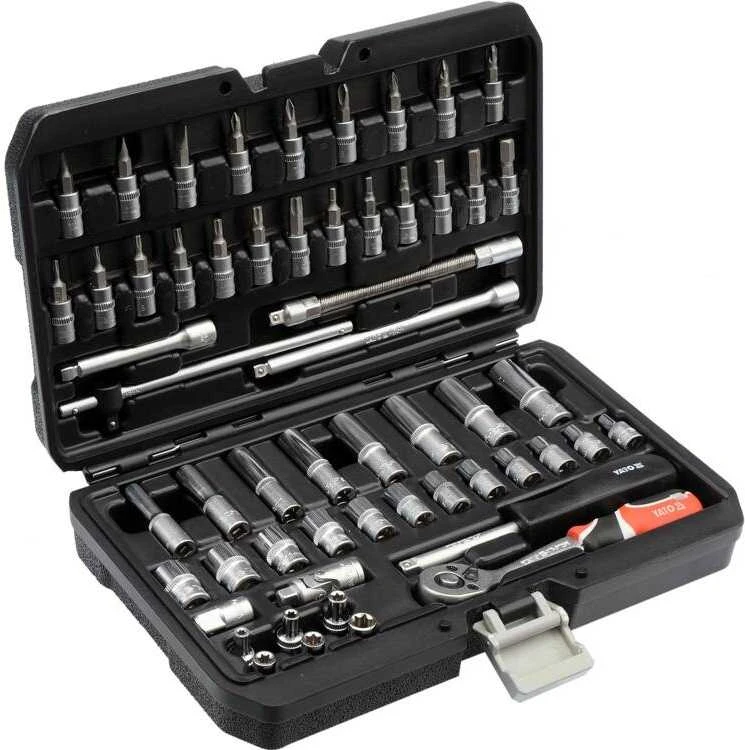 56 dalių lizdų rinkinys 1/4", skirtas automobilių ir mechaniniams servisams, profesionalių įrankių rinkinys