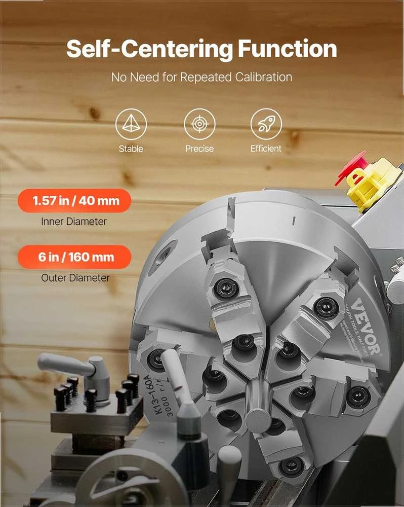 6 kumštelių tekinimo griebtuvas, medžio ir metalo tekinimo staklėms, savaime susicentruojantis su D1-4 cam lock plokšte, 160 mm tikslus griebtuvas, reguliuojamas suspaudimo griebtuvas, tekinimo įrankis