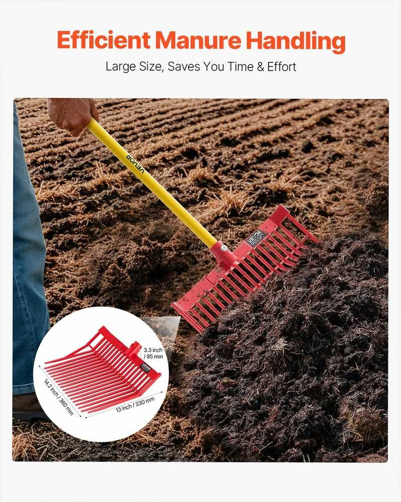 6 vnt. mėšlo šakių pakaitinės galvutės su 18 kampinių dantų, patvarios plastikinės šakių galvutės tvarto valymui, arklių mulčio grėblys šienui ir ūkio darbams, sodo įrankiai